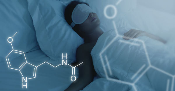 Woman sleeping peacefully with chemical structure overlay illustrating what is melatonin and how does it work